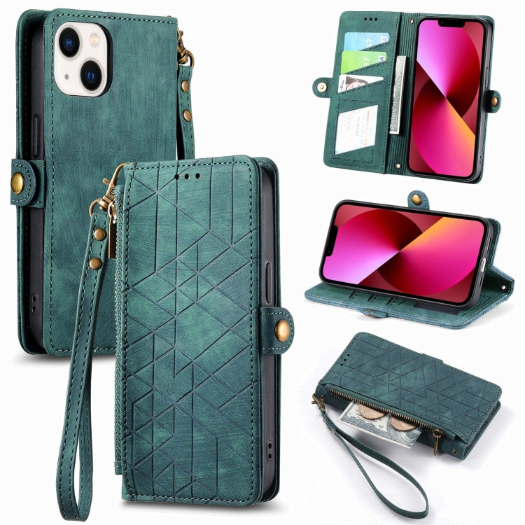 Geometric Zipper Wallet Side Buckle Leather Phone Case