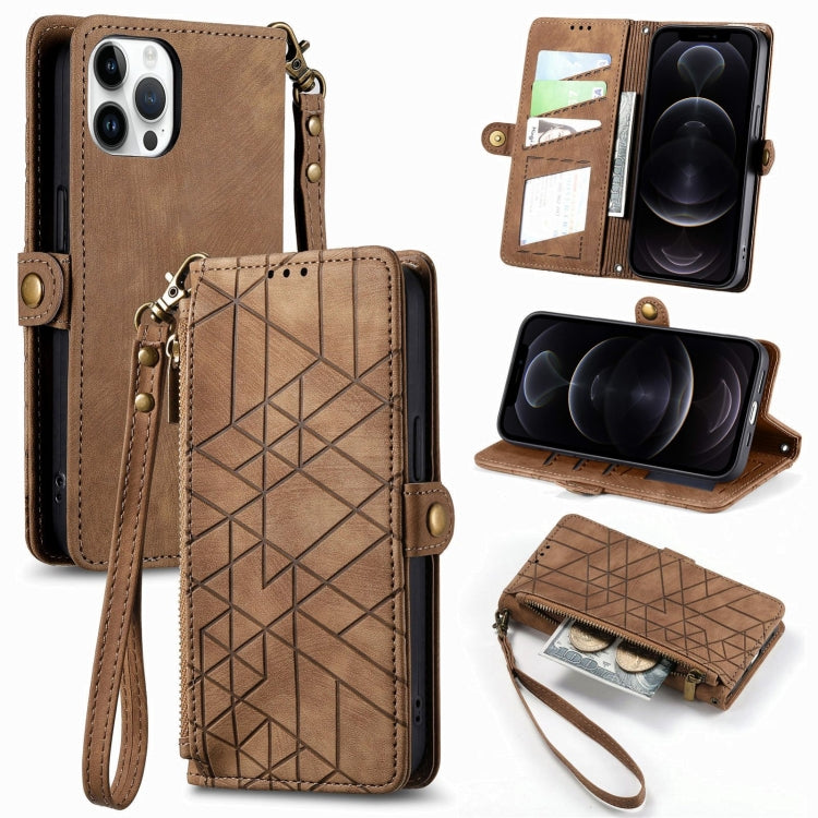 Geometric Zipper Wallet Side Buckle Leather Phone Case
