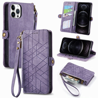 Geometric Zipper Wallet Side Buckle Leather Phone Case