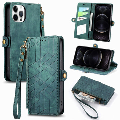 Geometric Zipper Wallet Side Buckle Leather Phone Case
