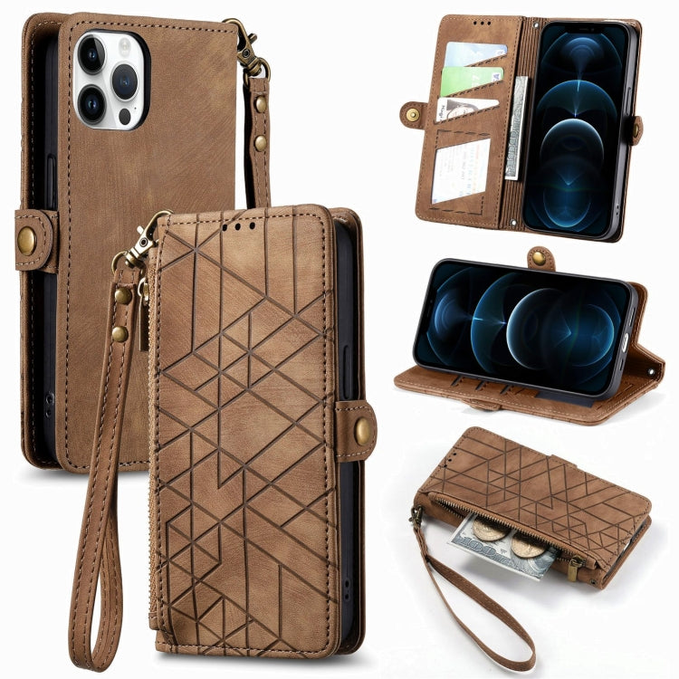 Geometric Zipper Wallet Side Buckle Leather Phone Case