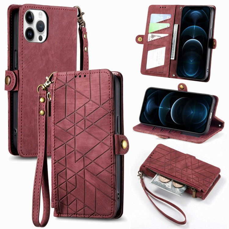 Geometric Zipper Wallet Side Buckle Leather Phone Case