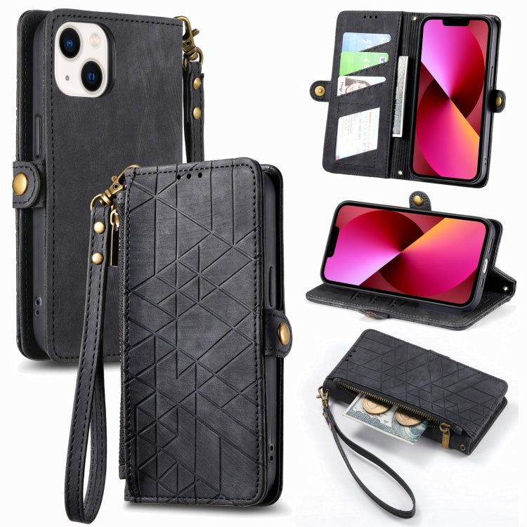 Geometric Zipper Wallet Side Buckle Leather Phone Case