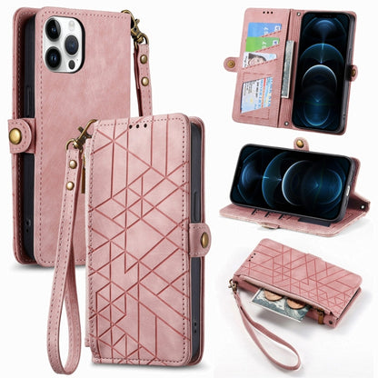 Geometric Zipper Wallet Side Buckle Leather Phone Case