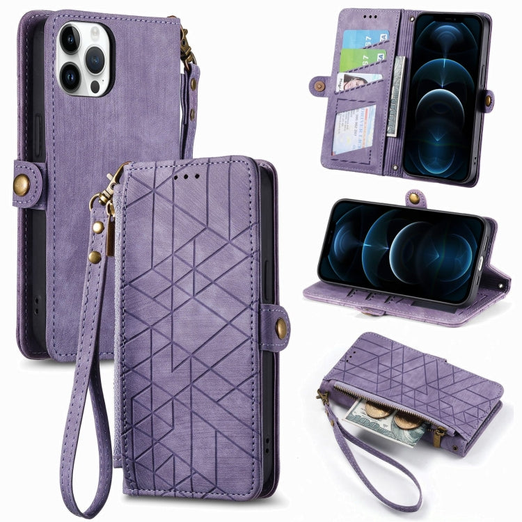 Geometric Zipper Wallet Side Buckle Leather Phone Case