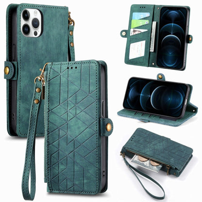 Geometric Zipper Wallet Side Buckle Leather Phone Case