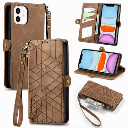 Geometric Zipper Wallet Side Buckle Leather Phone Case