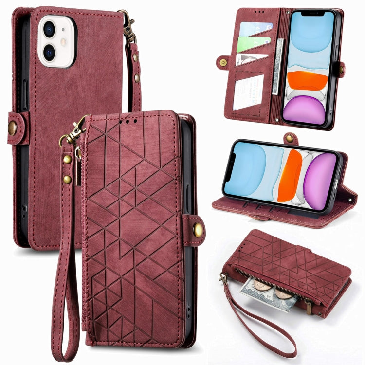 Geometric Zipper Wallet Side Buckle Leather Phone Case