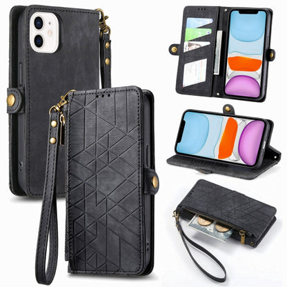 Geometric Zipper Wallet Side Buckle Leather Phone Case