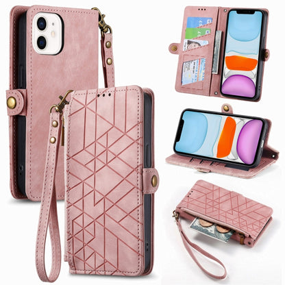 Geometric Zipper Wallet Side Buckle Leather Phone Case