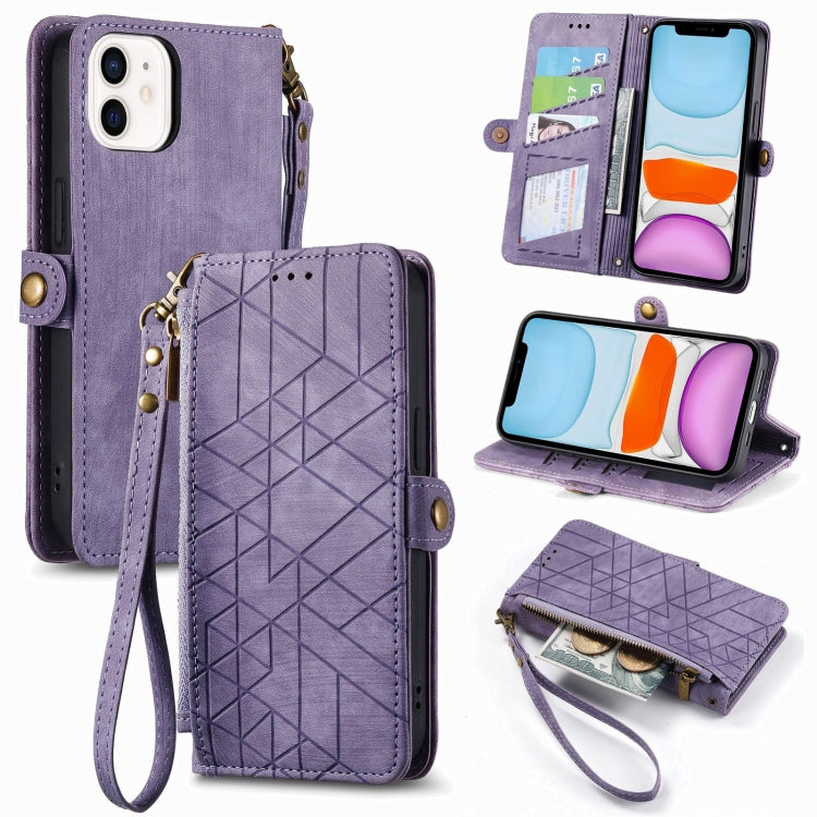 Geometric Zipper Wallet Side Buckle Leather Phone Case