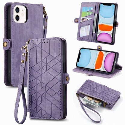 Geometric Zipper Wallet Side Buckle Leather Phone Case