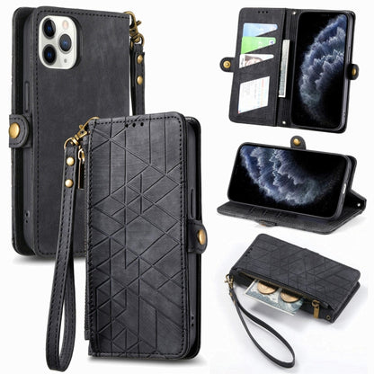 Geometric Zipper Wallet Side Buckle Leather Phone Case