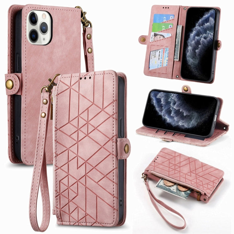Geometric Zipper Wallet Side Buckle Leather Phone Case