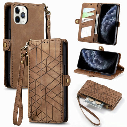 Geometric Zipper Wallet Side Buckle Leather Phone Case