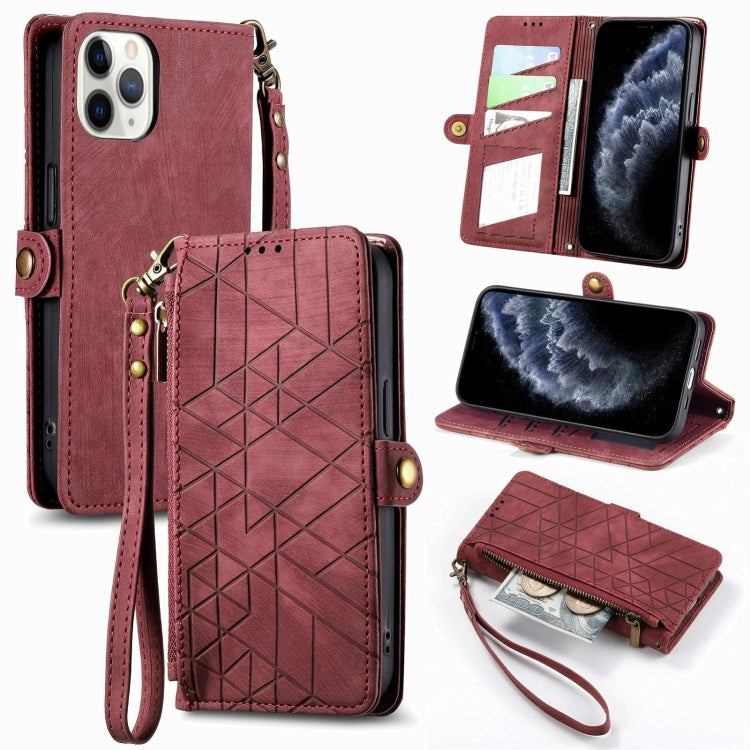 Geometric Zipper Wallet Side Buckle Leather Phone Case