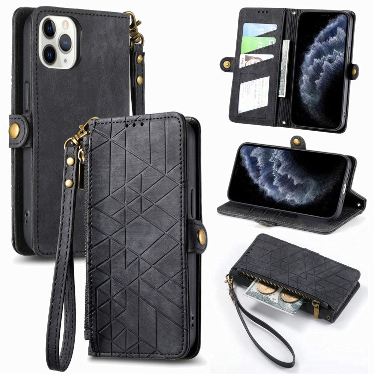 Geometric Zipper Wallet Side Buckle Leather Phone Case
