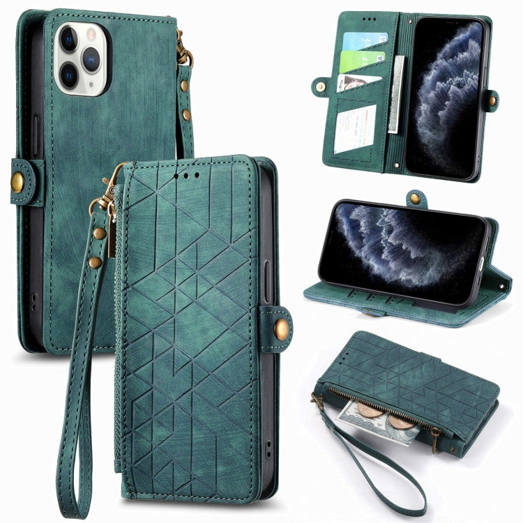 Geometric Zipper Wallet Side Buckle Leather Phone Case