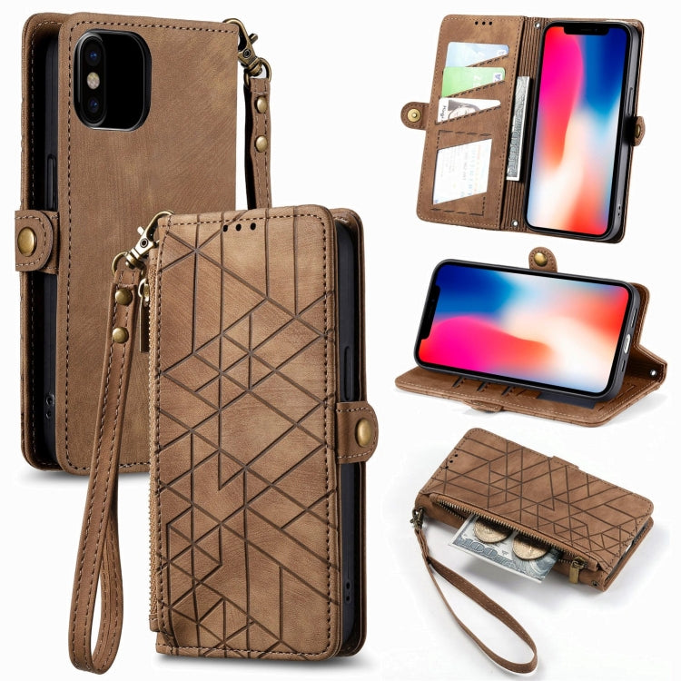Geometric Zipper Wallet Side Buckle Leather Phone Case