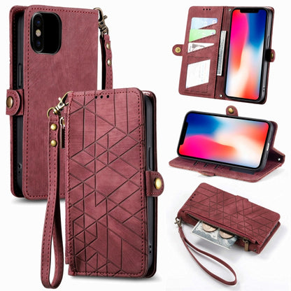 Geometric Zipper Wallet Side Buckle Leather Phone Case