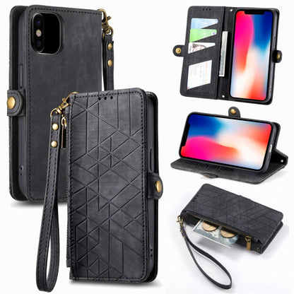 Geometric Zipper Wallet Side Buckle Leather Phone Case
