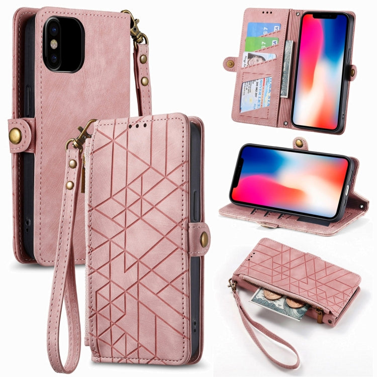 Geometric Zipper Wallet Side Buckle Leather Phone Case