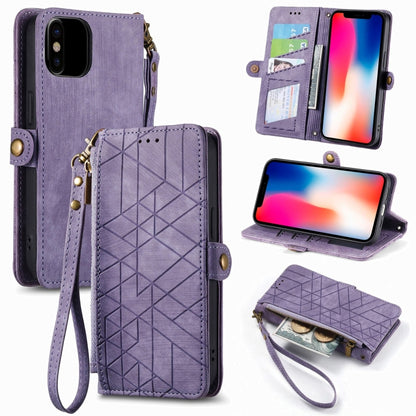 Geometric Zipper Wallet Side Buckle Leather Phone Case