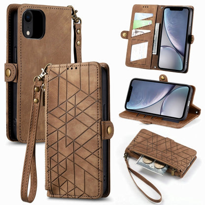Geometric Zipper Wallet Side Buckle Leather Phone Case