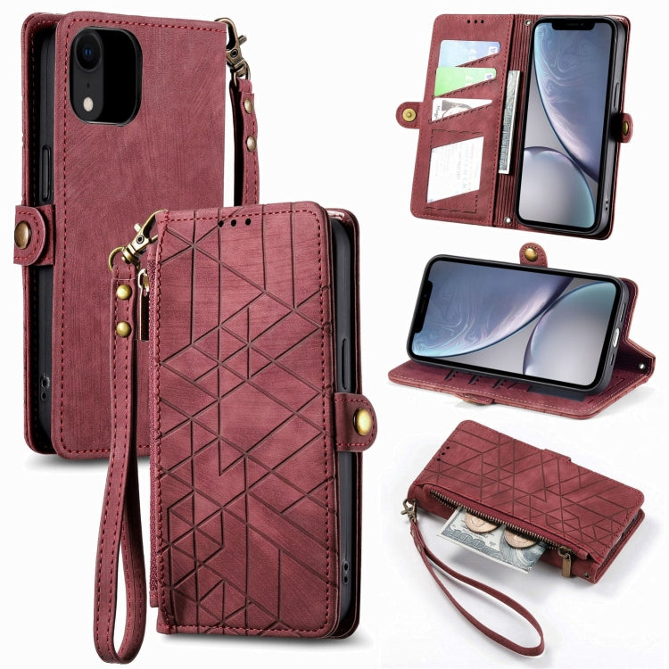 Geometric Zipper Wallet Side Buckle Leather Phone Case
