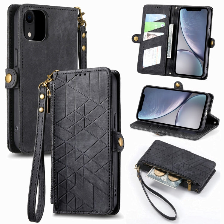 Geometric Zipper Wallet Side Buckle Leather Phone Case