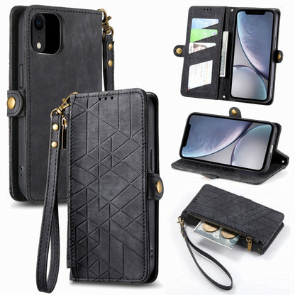 Geometric Zipper Wallet Side Buckle Leather Phone Case