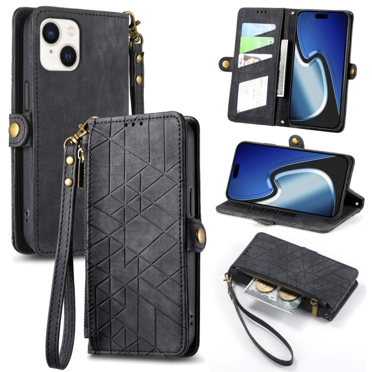 Geometric Zipper Wallet Side Buckle Leather Phone Case