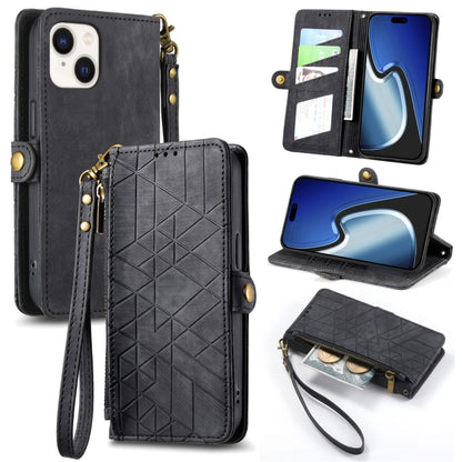 Geometric Zipper Wallet Side Buckle Leather Phone Case