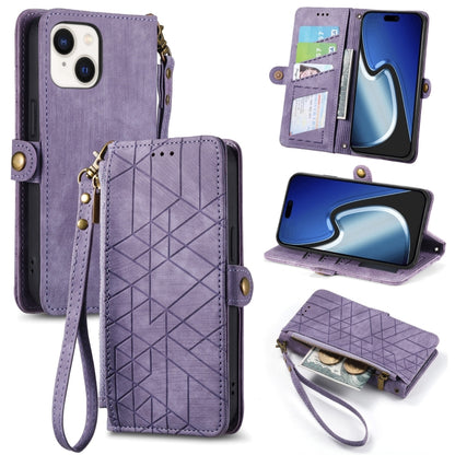 Geometric Zipper Wallet Side Buckle Leather Phone Case