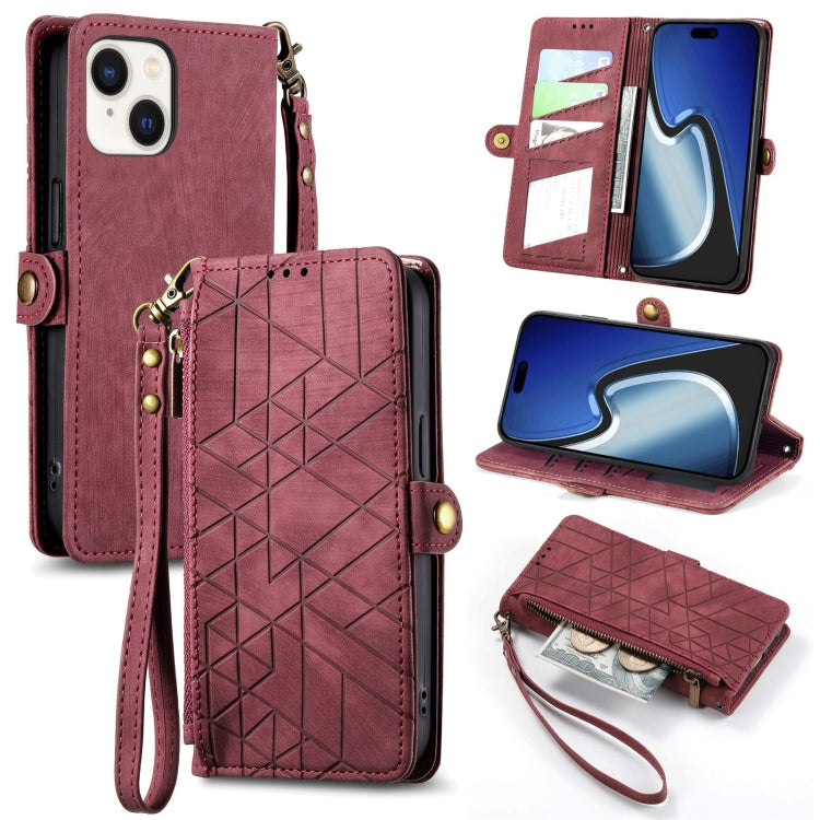 Geometric Zipper Wallet Side Buckle Leather Phone Case