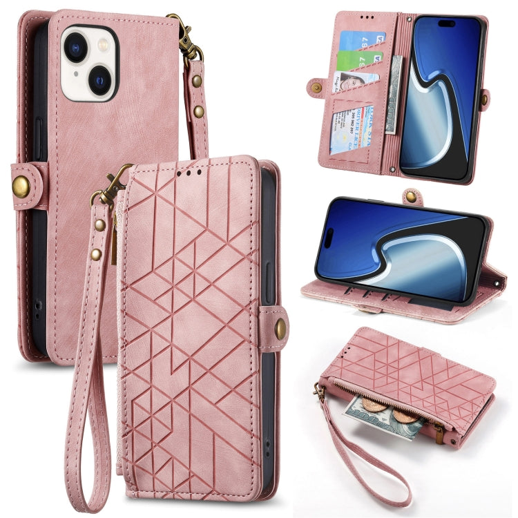 Geometric Zipper Wallet Side Buckle Leather Phone Case