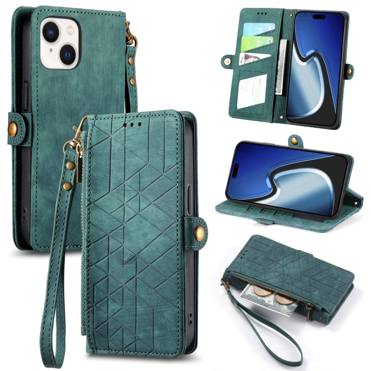 Geometric Zipper Wallet Side Buckle Leather Phone Case