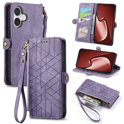Geometric Zipper Wallet Side Buckle Leather Phone Case