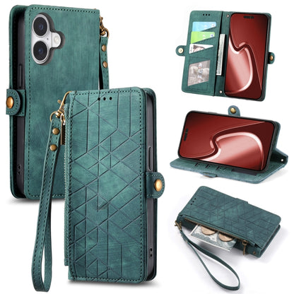 Geometric Zipper Wallet Side Buckle Leather Phone Case