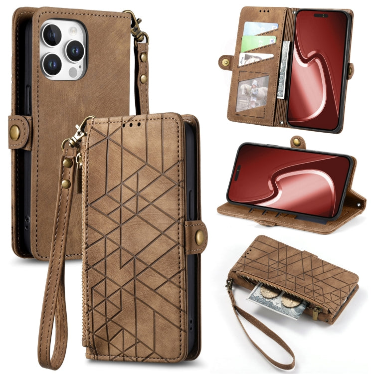 Geometric Zipper Wallet Side Buckle Leather Phone Case
