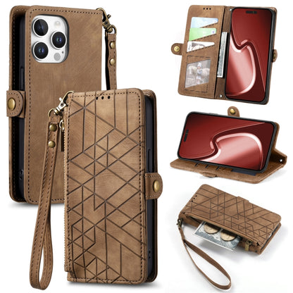 Geometric Zipper Wallet Side Buckle Leather Phone Case