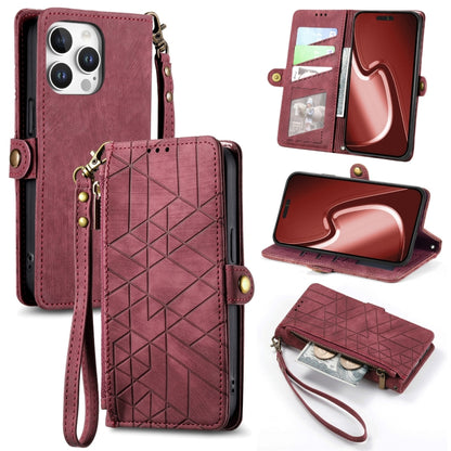 Geometric Zipper Wallet Side Buckle Leather Phone Case