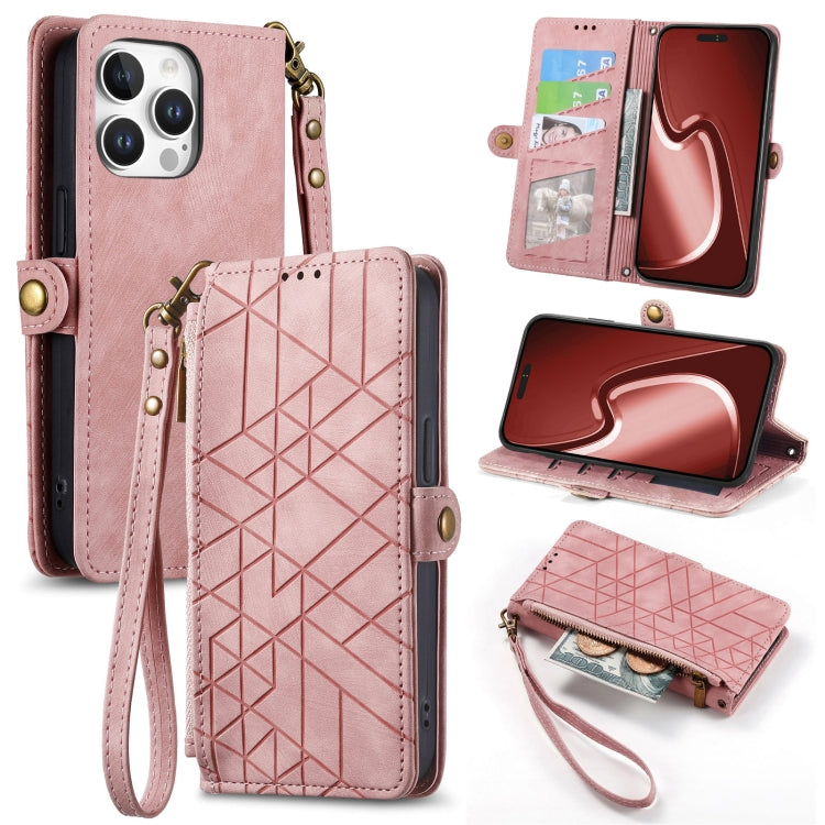 Geometric Zipper Wallet Side Buckle Leather Phone Case