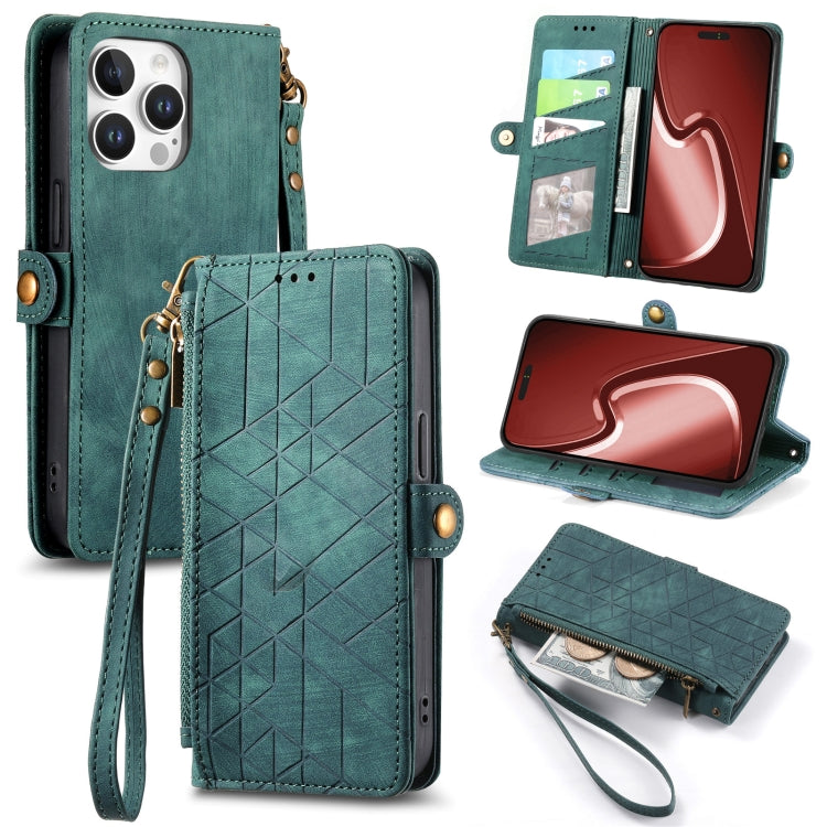 Geometric Zipper Wallet Side Buckle Leather Phone Case