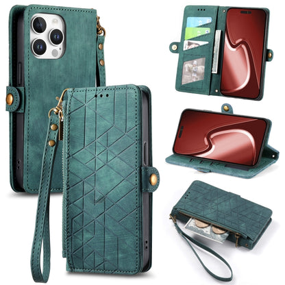 Geometric Zipper Wallet Side Buckle Leather Phone Case