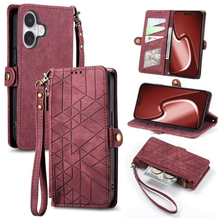Geometric Zipper Wallet Side Buckle Leather Phone Case
