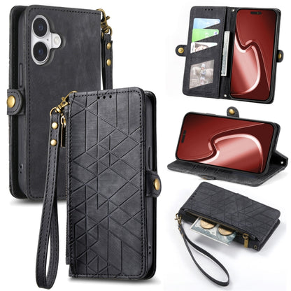 Geometric Zipper Wallet Side Buckle Leather Phone Case