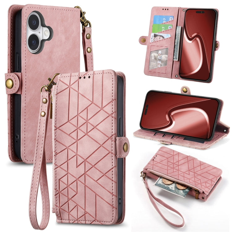 Geometric Zipper Wallet Side Buckle Leather Phone Case