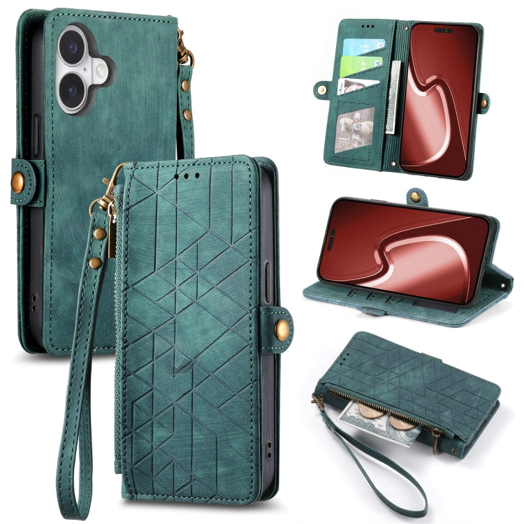 Geometric Zipper Wallet Side Buckle Leather Phone Case