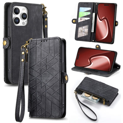Geometric Zipper Wallet Side Buckle Leather Phone Case